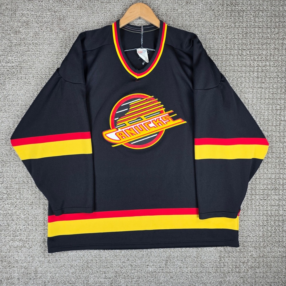 Vintage CCM Vancouver Canucks NHL Flying Skate Jersey Black XL Maska